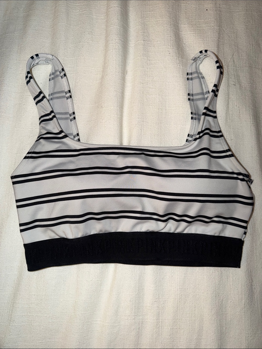 PINK Victoria's Secret Black & White Striped Sports Bralette